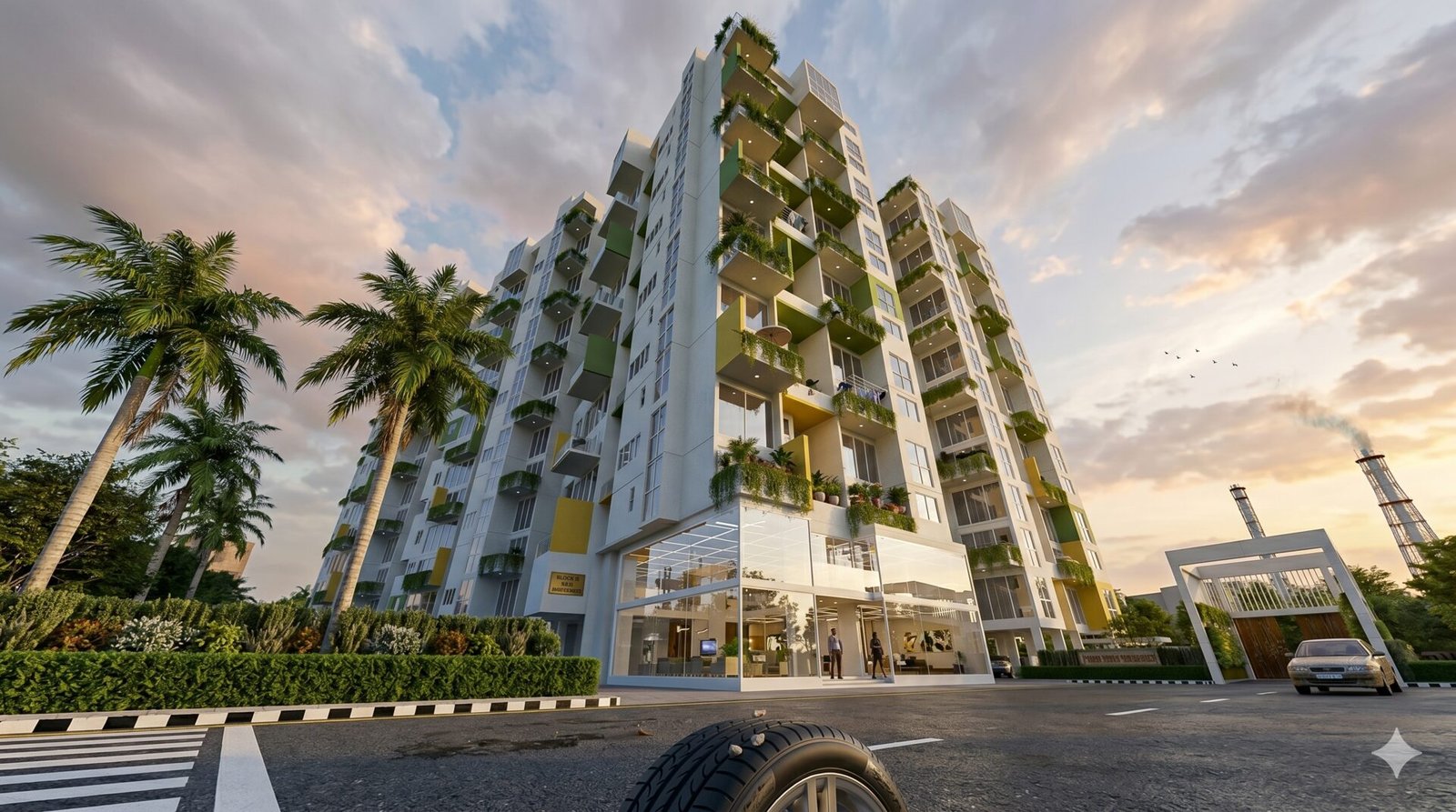 An Aiikya tower at sunset